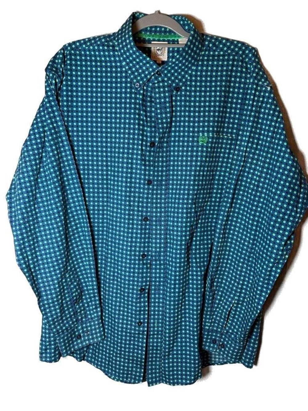 Cinch Men's Long Sleeve Button Down Western Shirt in Blue and Green Geometric Pr